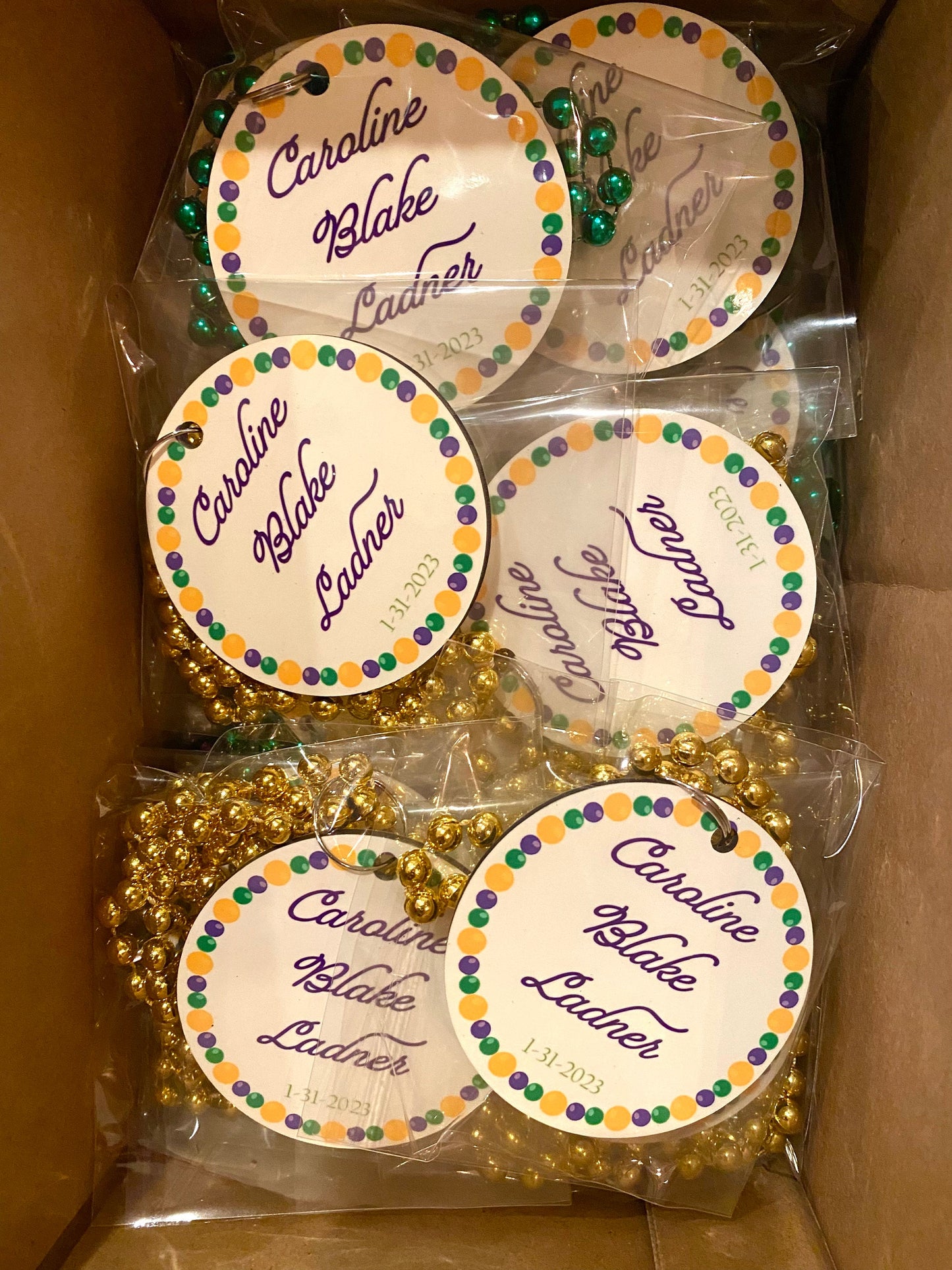SINGLE-SIDED Mardi Gras Necklace Medallions - Customized with Full Color artwork (use a pre-made design or send in your own).  Bulk packs.