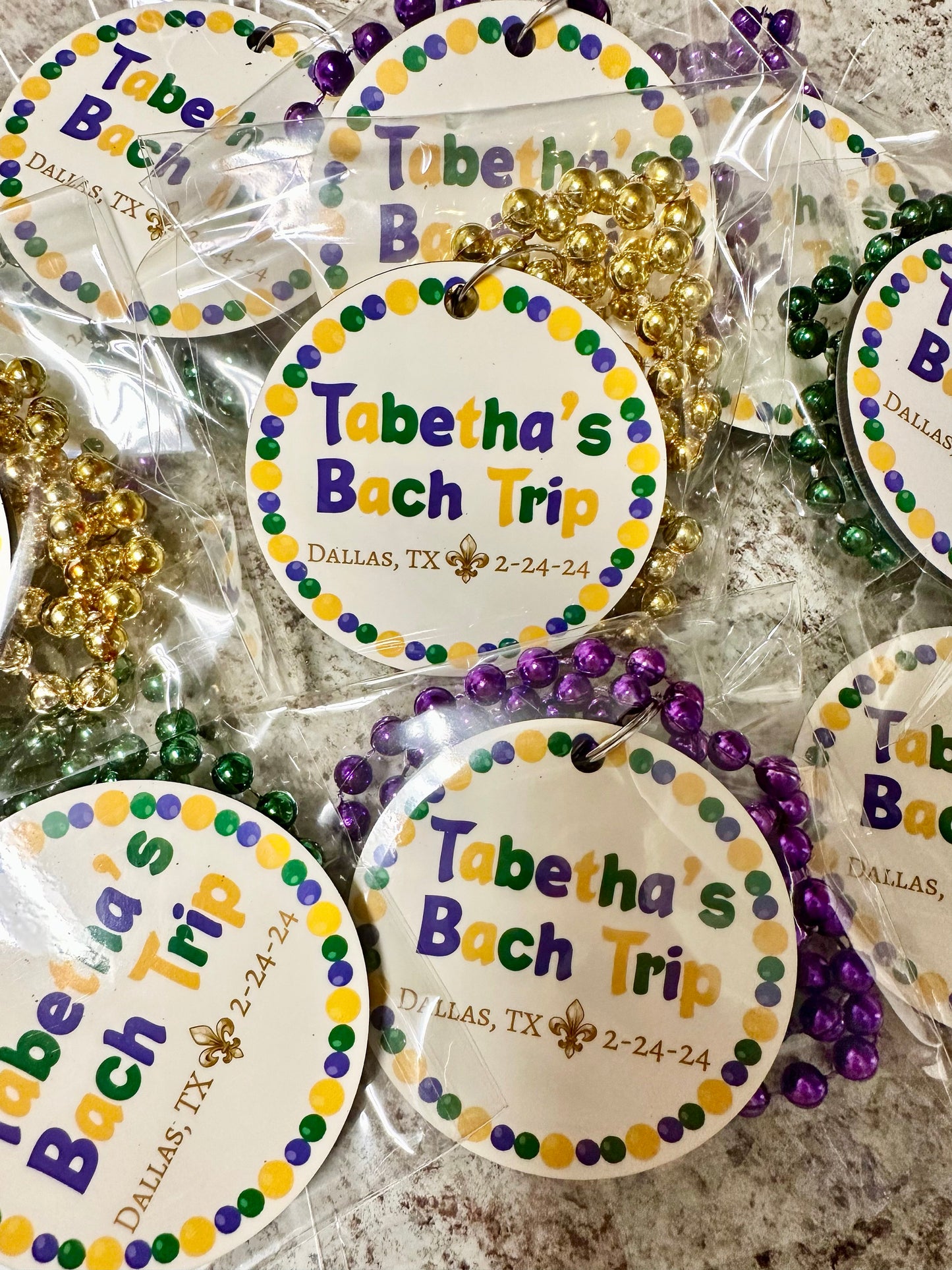 SINGLE-SIDED Mardi Gras Necklace Medallions - Customized with Full Color artwork (use a pre-made design or send in your own).  Bulk packs.