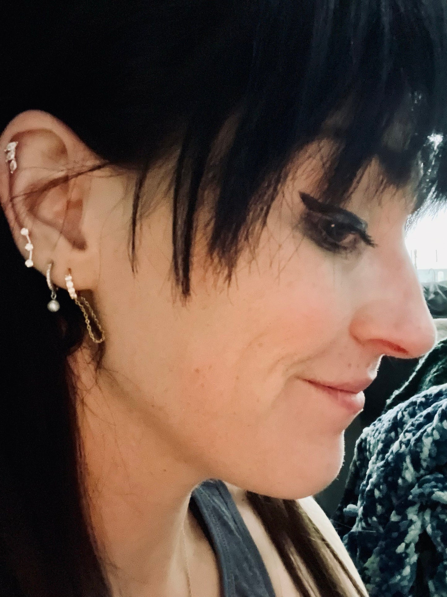 Chain hoop earrings - Cz huggie hoop - Hoop earring with chain - Chain hoop -Hoop earring - Chain earrings -Silver hoop - huggie hoop