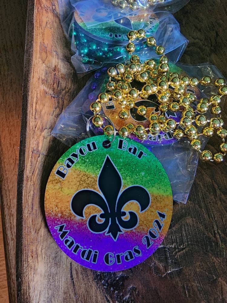 SINGLE-SIDED Mardi Gras Necklace Medallions - Customized with Full Color artwork (use a pre-made design or send in your own).  Bulk packs.