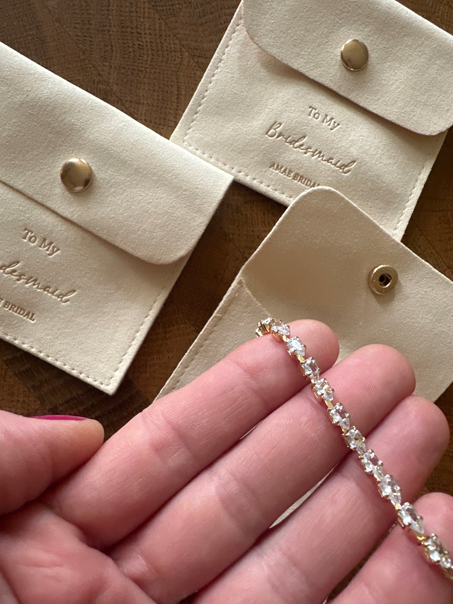 Bridesmaid Bracelet, Maid Of Honour Jewellery Pouch, Bridal Gift, Bracelet Silver Necklace, Gold Diamond Bracelet, Bridesmaid Jewellery Gift
