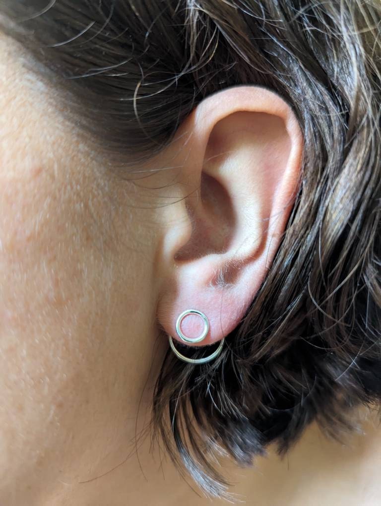 Open Circle Ear Jacket Earring · Sterling Silver Geometric Earrings · Circle Studs · Minimalist Jewelry · Gift for Her - JKT010