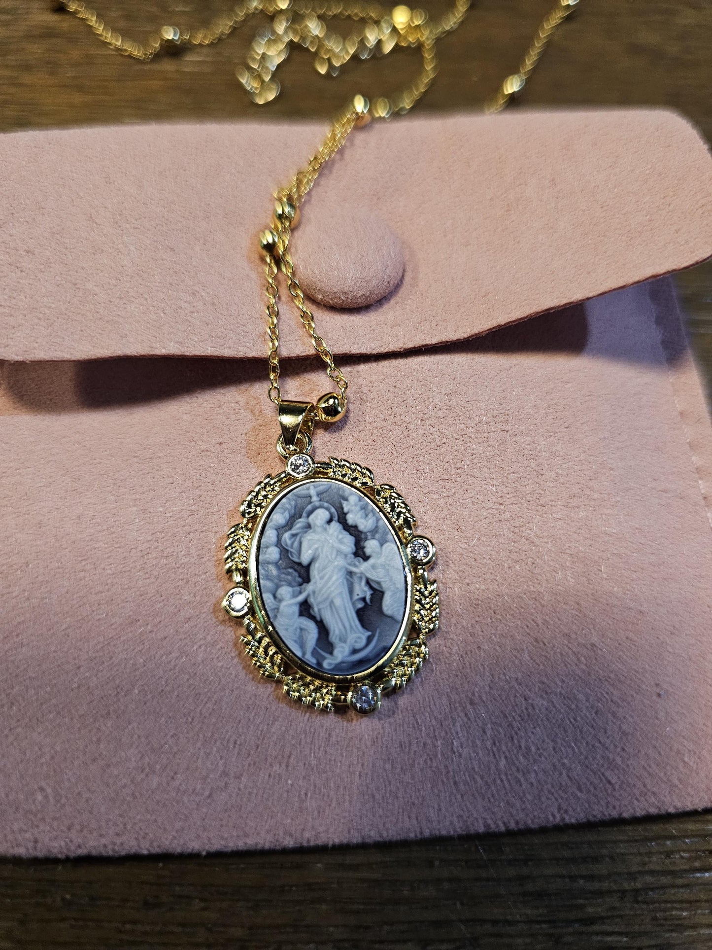 Cameo Necklace, Lady Guadalupe necklace Victorian Necklace, Layering Necklace, Virgin Mary Necklace, Religious Necklace , Angel Necklace
