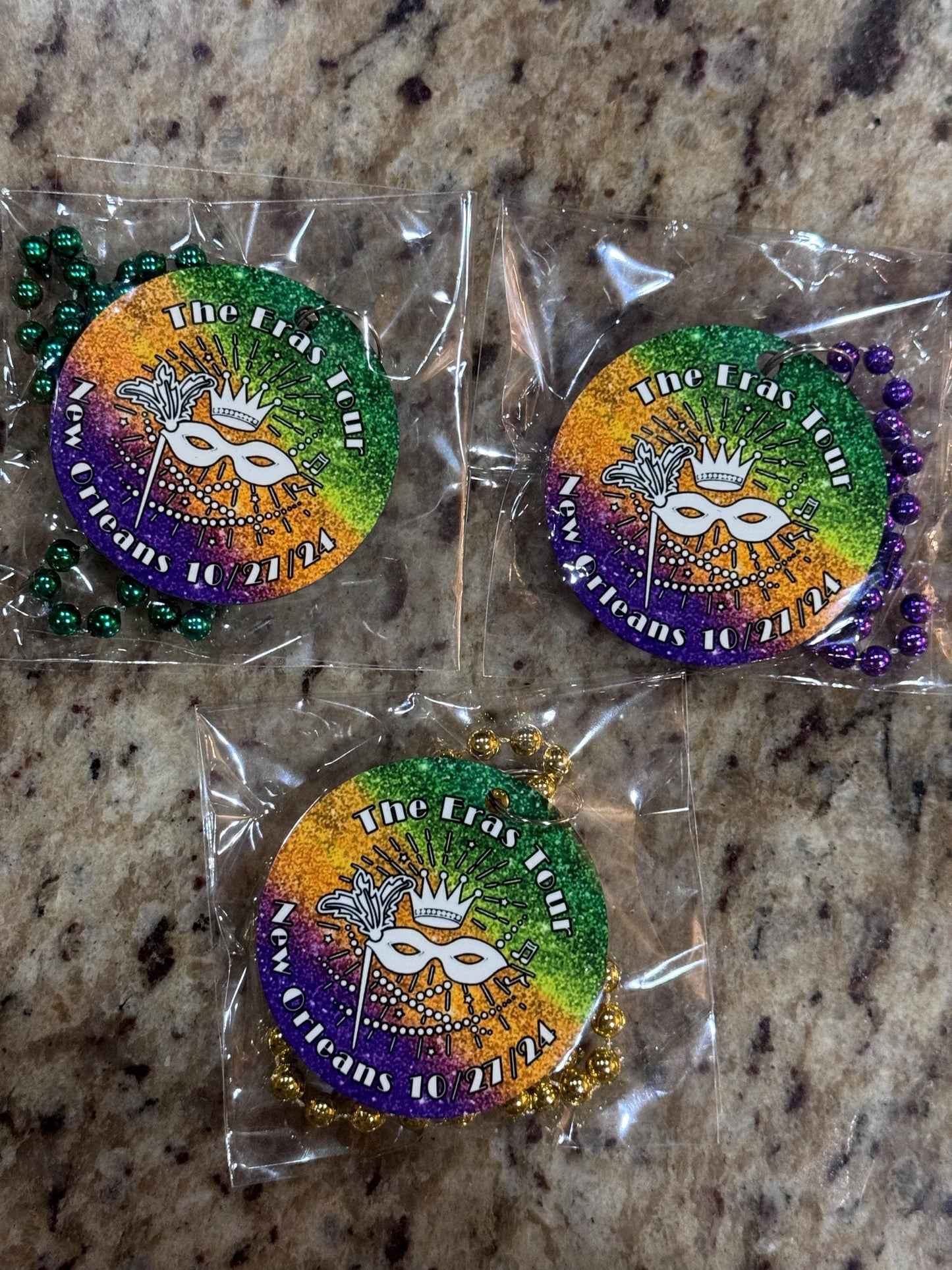 SINGLE-SIDED Mardi Gras Necklace Medallions - Customized with Full Color artwork (use a pre-made design or send in your own).  Bulk packs.