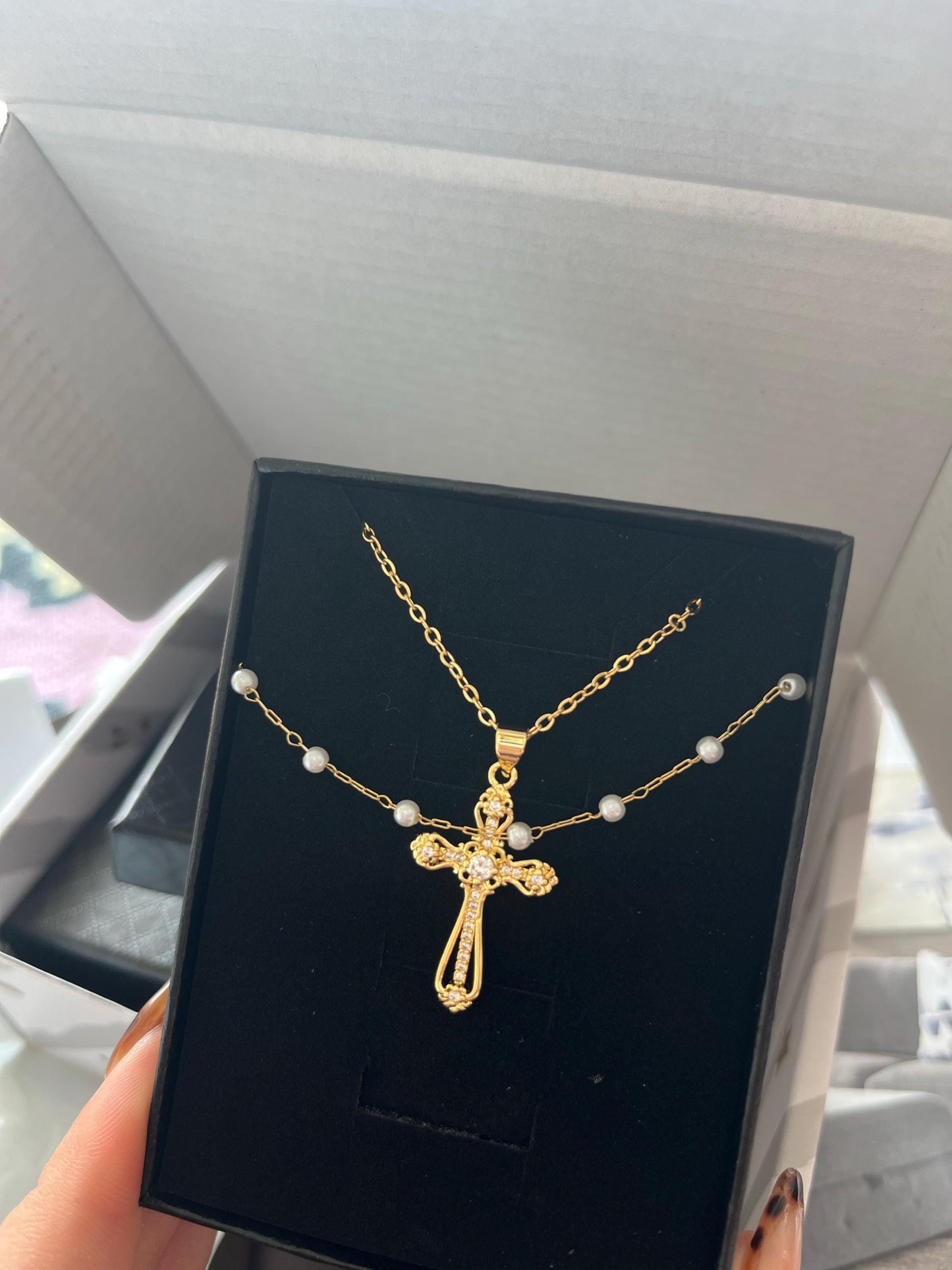 Gold Filled Cross Necklace Gold Religious Cross Charm Unisex Women Men Necklace Pray Christian Faith Pendant WATERPROOF Everyday Jewelry