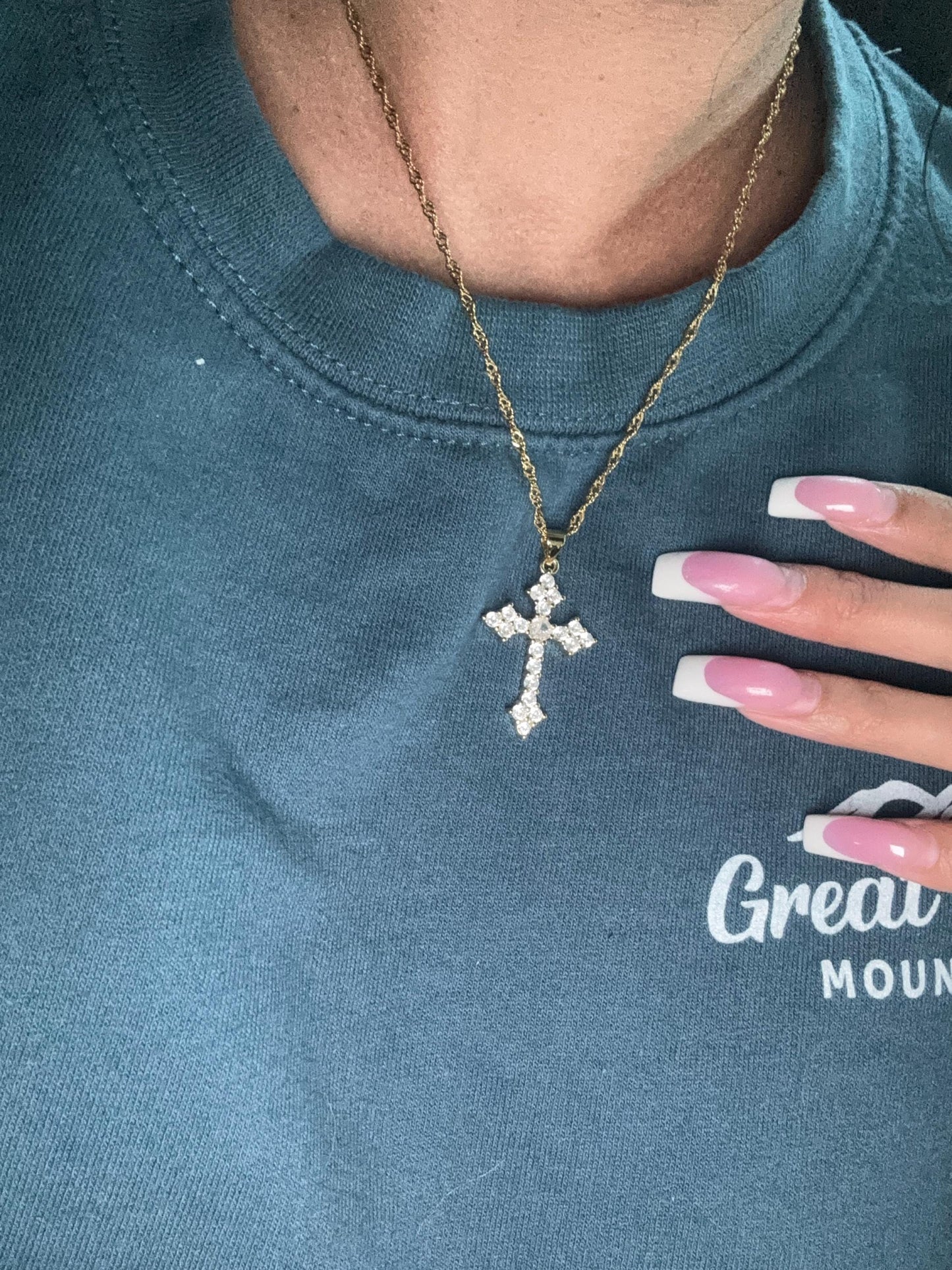 Gold Filled Cross Necklace Gold Religious Cross Charm Unisex Women Men Necklace Pray Christian Faith Pendant WATERPROOF Everyday Jewelry
