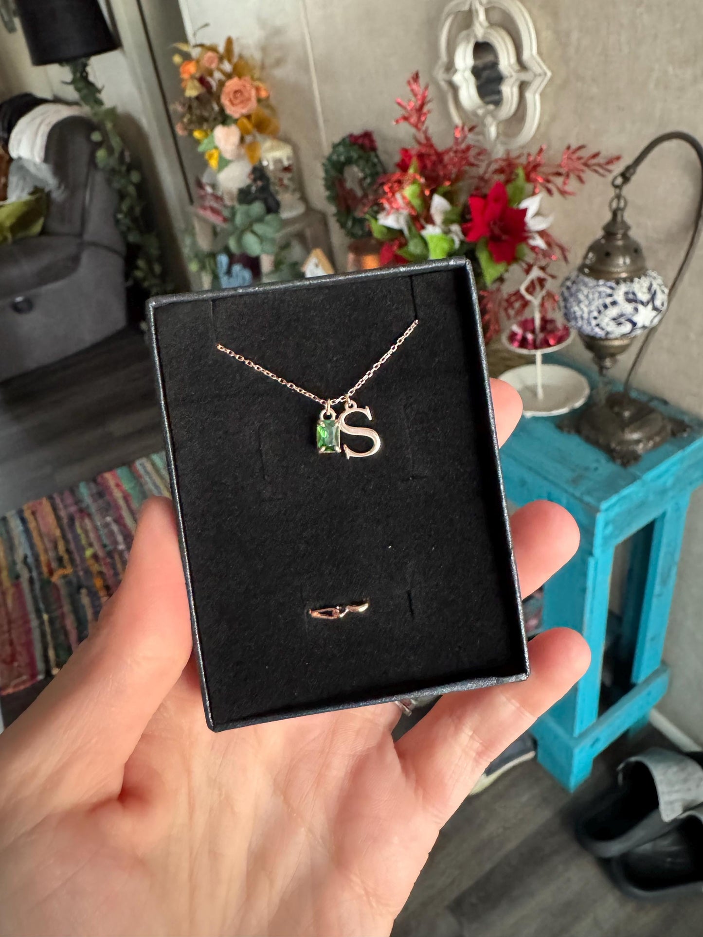 14K Solid Gold Initial Birthstone Necklace, Personalized Initial Necklace, Silver Necklace, Mothers Necklace, Mothers Day Gift, Gift for her