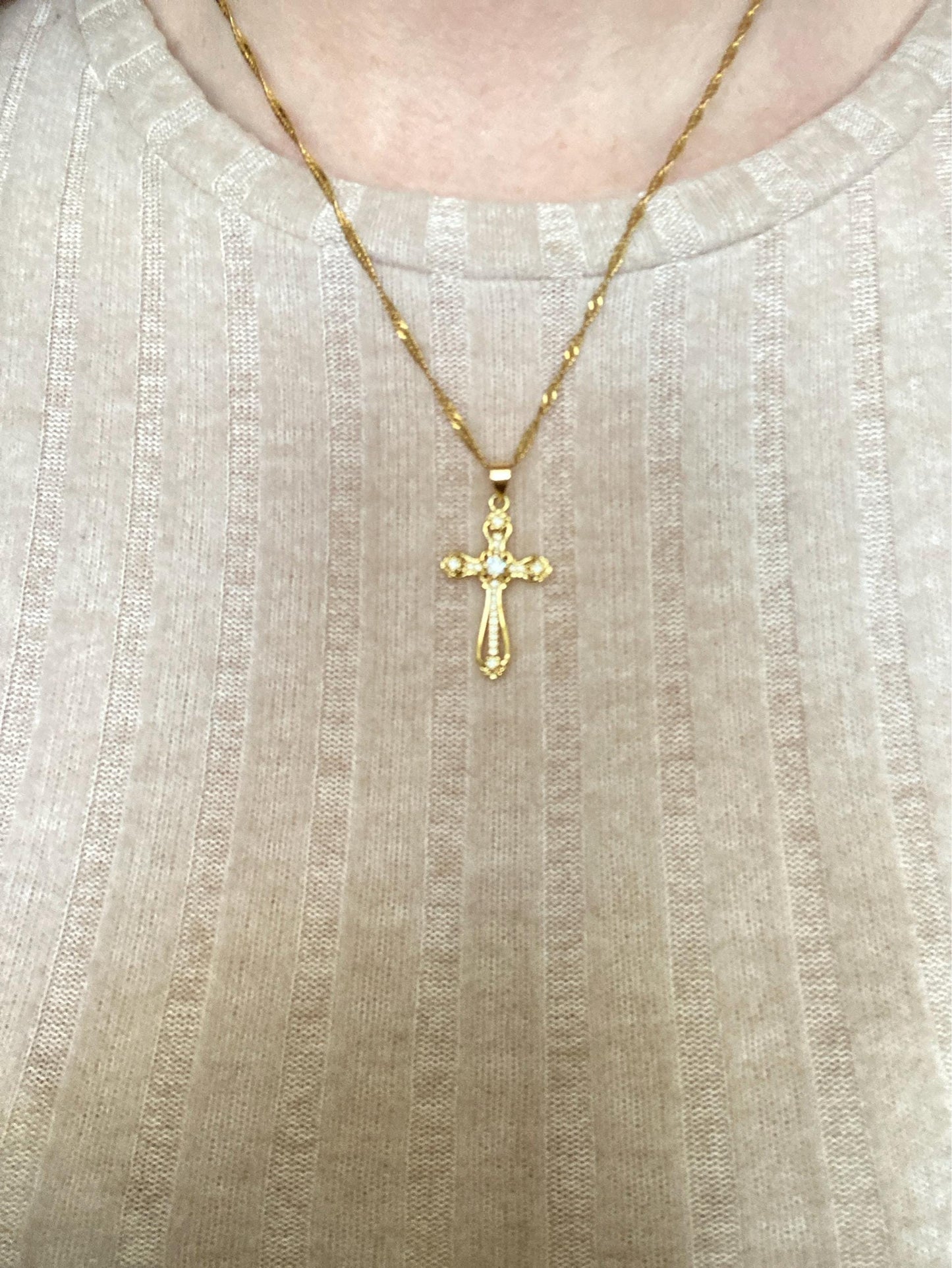 Gold Filled Cross Necklace Gold Religious Cross Charm Unisex Women Men Necklace Pray Christian Faith Pendant WATERPROOF Everyday Jewelry