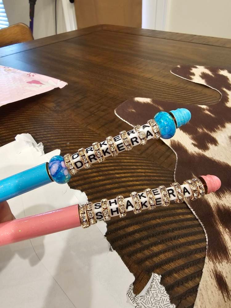 Custom Beaded Pen Personalized With Name Gifted Initial Lettering Beadable Pen Custom Rhinestone Name Gifts-For Co-Workers-Teachers-Girls