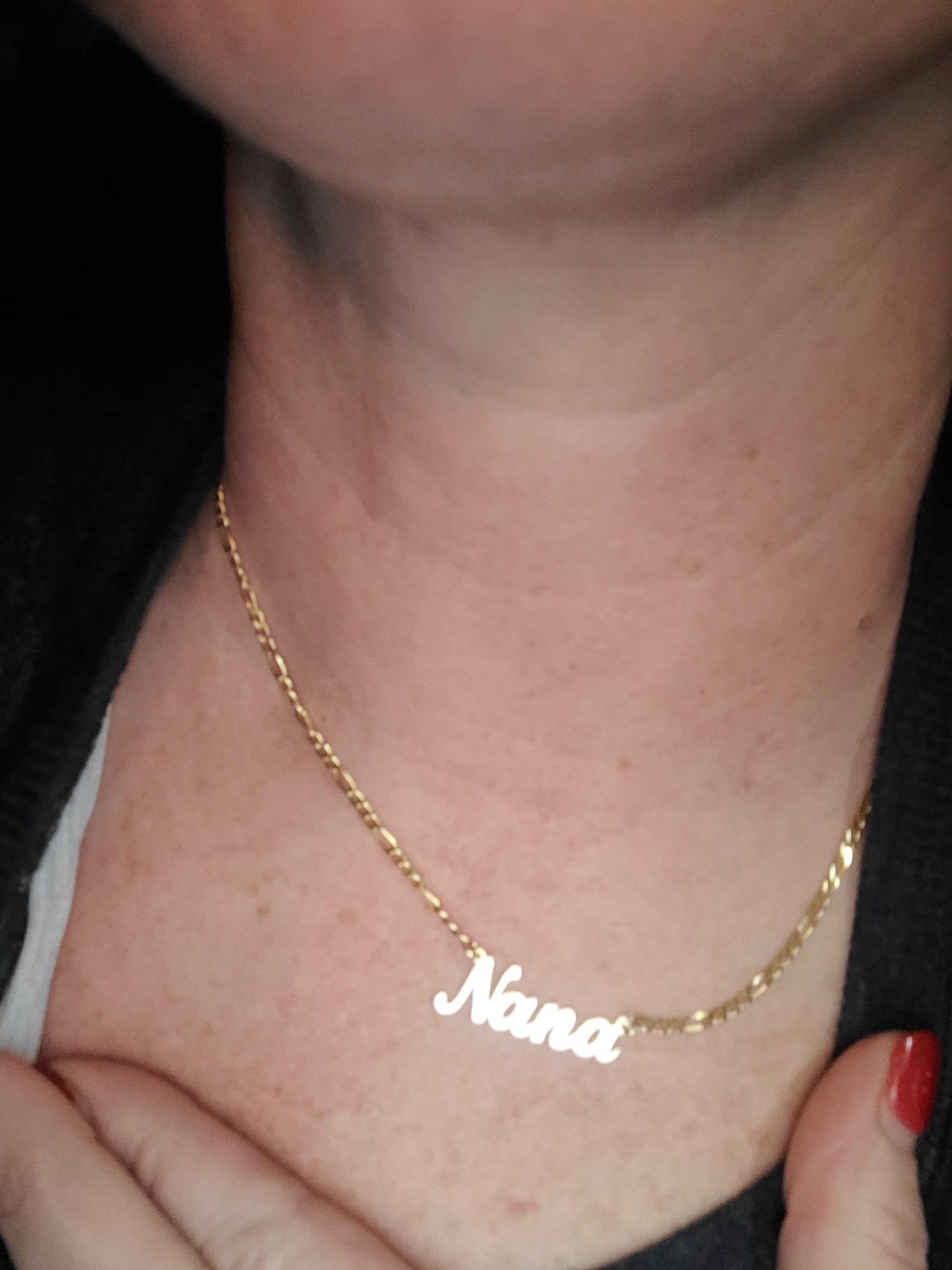 14K Gold Personalized Name Necklace with Figaro Chain, Handmade Jewelry, Personalized Christmas Gift for Mom, Custom Name Plate Necklace