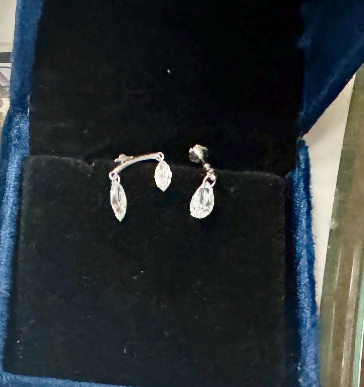 Double Floating Marquise Lab Diamond Stud Earring, Hidden Helix Piercing, 16g Threaded Flatback Stud, 14k 18k Solid Gold Jewelry