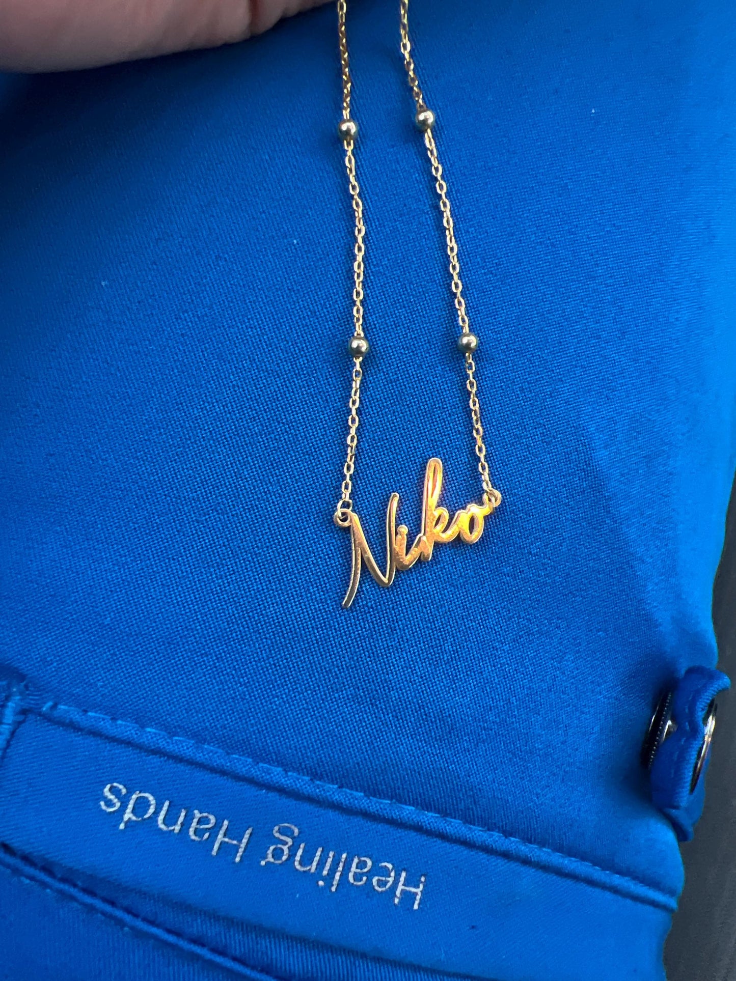 14K Gold Personalized Name Necklace with Figaro Chain, Handmade Jewelry, Personalized Christmas Gift for Mom, Custom Name Plate Necklace