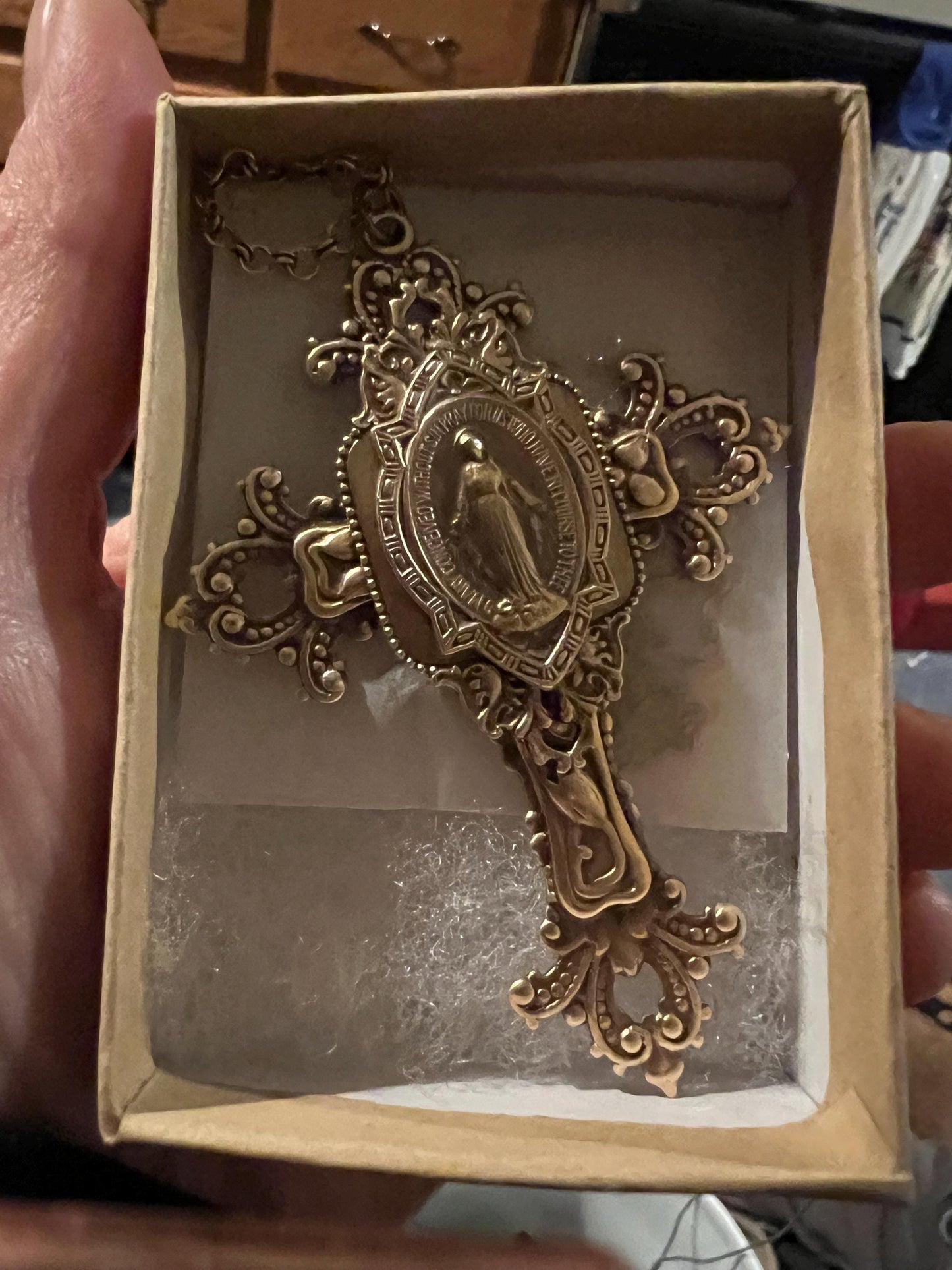 Vintage Jewelry - Large Cross Necklace - Mother Mary Necklace - Catholic Necklace - Brass Statement Necklace - Chloe's Vintage Jewelry