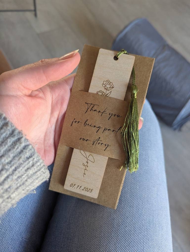 Personalized Wooden Bookmarks - Custom Wedding Favors, Party Gifts, Bridal Shower Keepsakes, Save the date