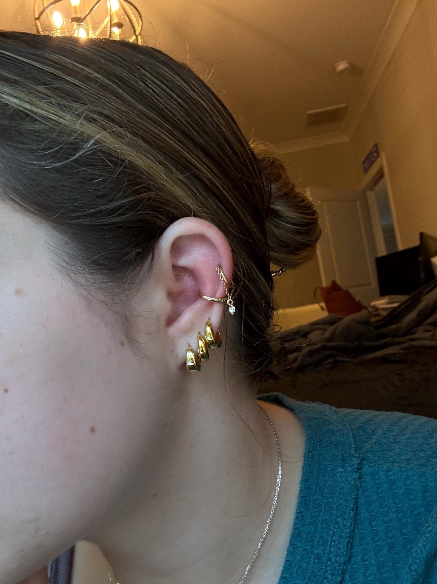 6mm-12mm Dainty Emerald Teardrop Double Chain Helix Piercing, hoop huggies, chain earrings, helix hoops, 16g 18g stainless