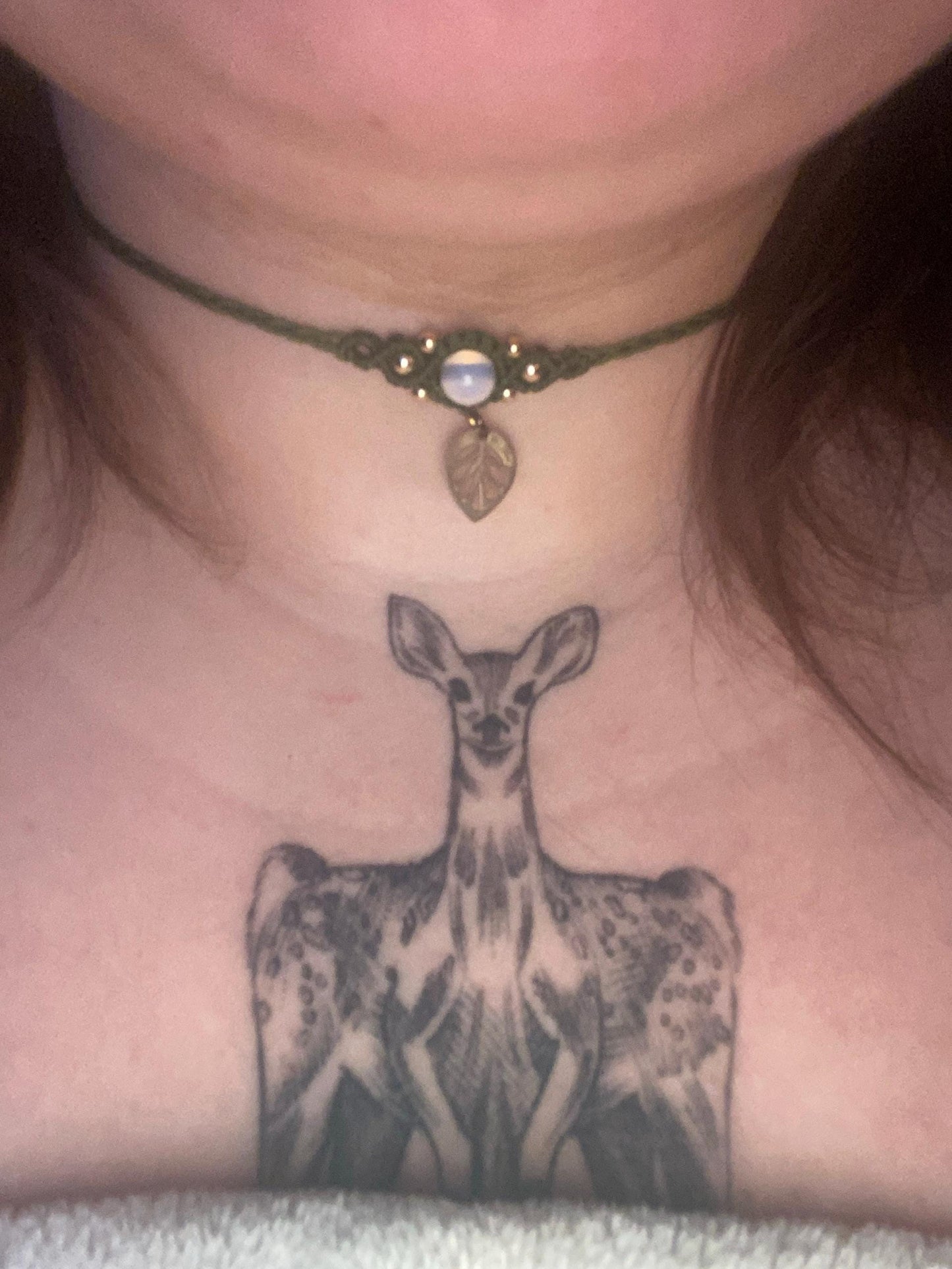 Leaf - Healing Crystal Macrame Choker, boho hippie choker necklace, bohemian jewelry, leaf jewelry, customizable choker, elven jewelry