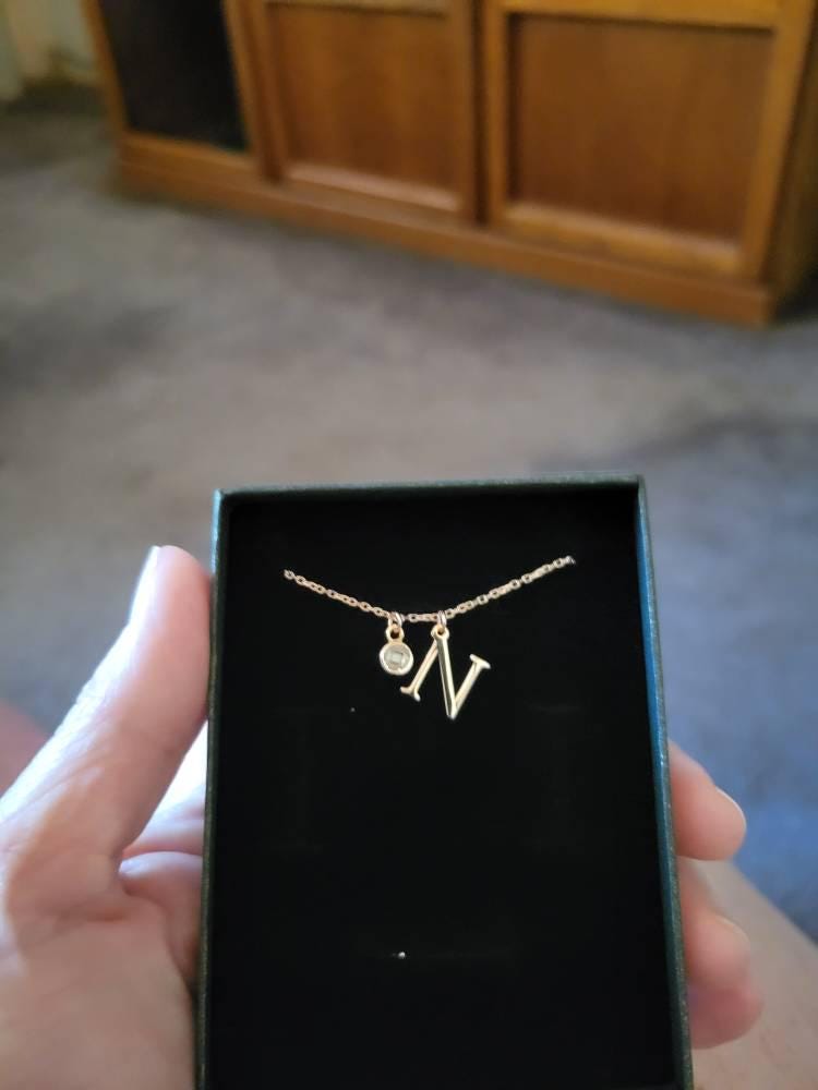 14K Solid Gold Initial Birthstone Necklace, Personalized Initial Necklace, Silver Necklace, Mothers Necklace, Mothers Day Gift, Gift for her