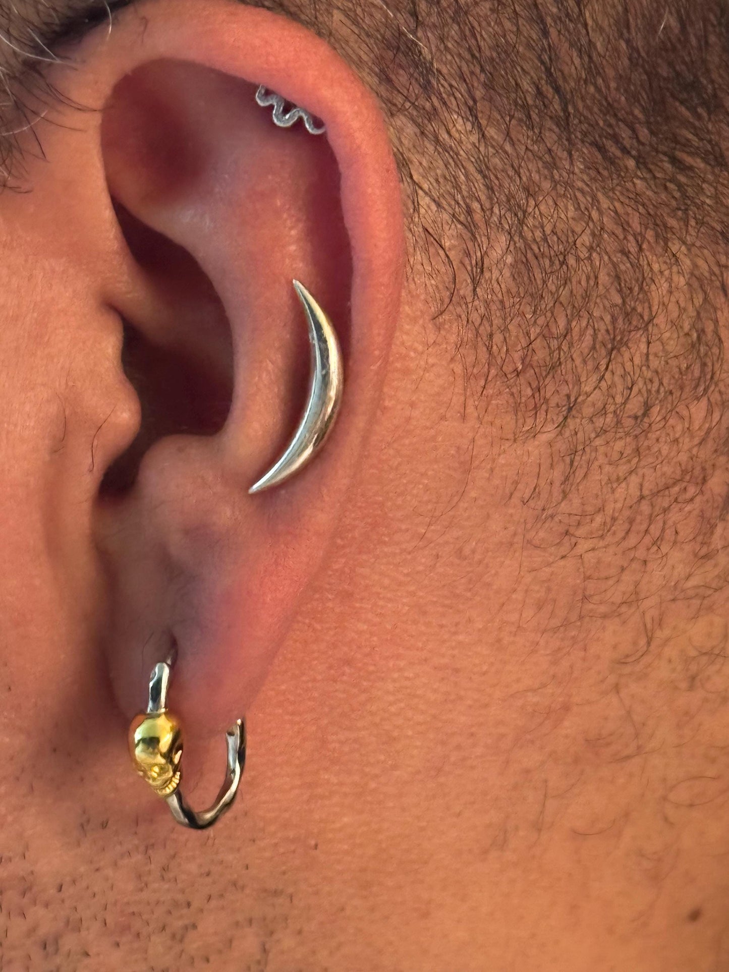 Cartilage Earring Crescent Moon Helix Earring 20G 18G 16G Sterling Silver Minimalist Stud Piercing Dainty Jewelry Ear Cuff Earring - CRT001