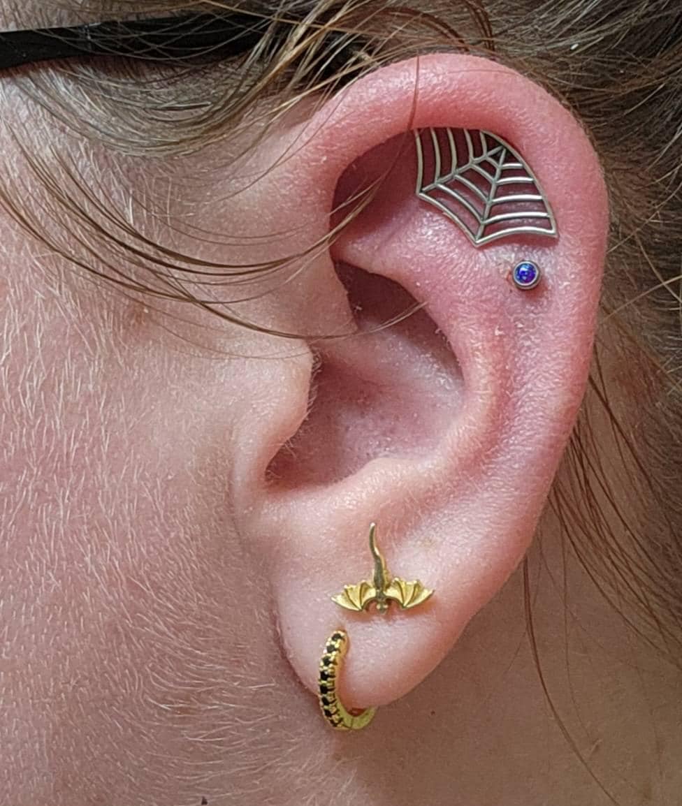 Spider Web Earring Gothic Jewelry • Cartilage Helix Piercing 20G 18G 16G • Halloween Witchy Silver Jewelry • Goth Punk Tattoo Earring CRT015