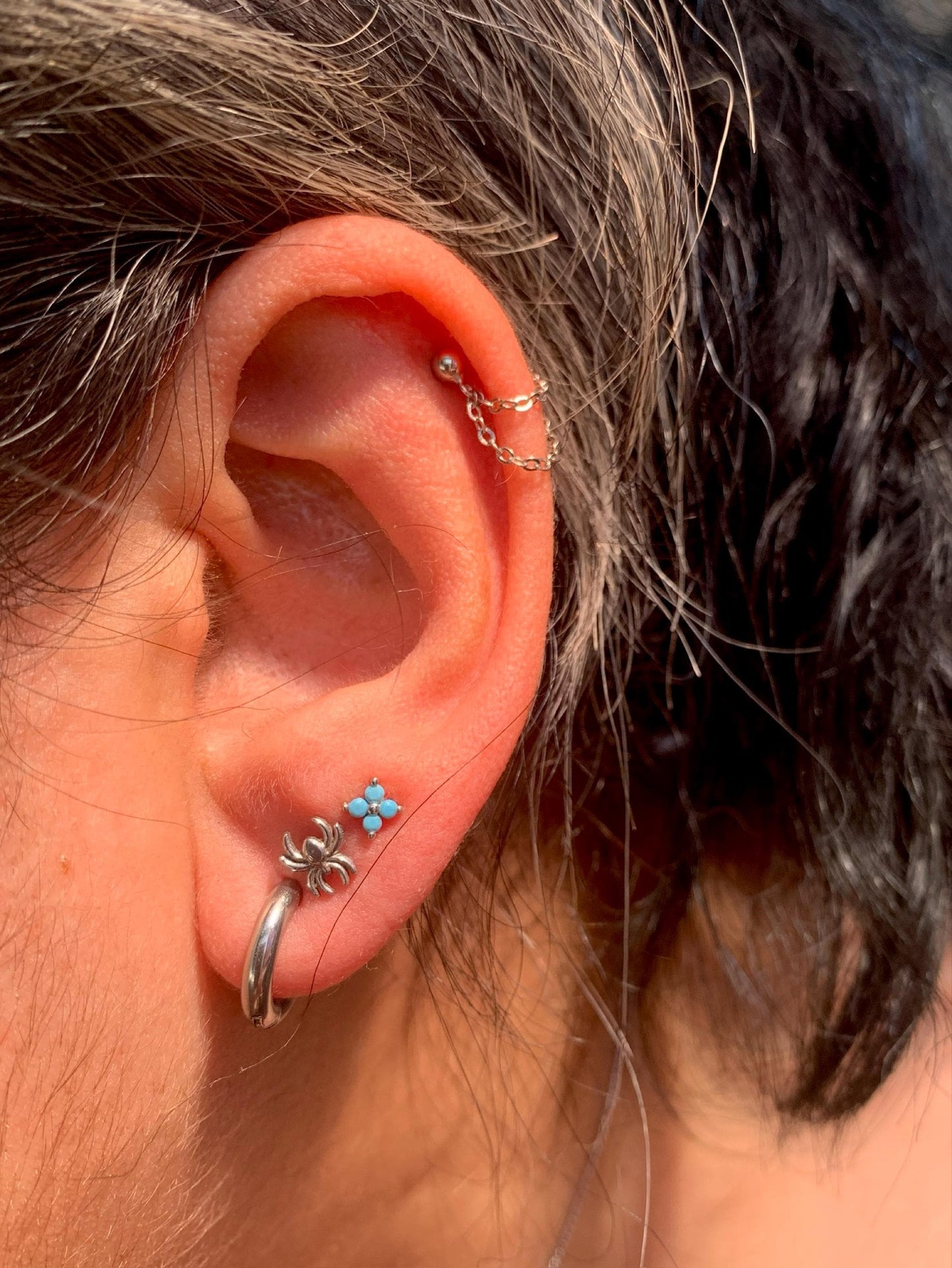 Double Chain Helix Earring With Screw Ball End, Unisex, Gold, Silver SHEMISLI SS1332 (Type A Ball End)