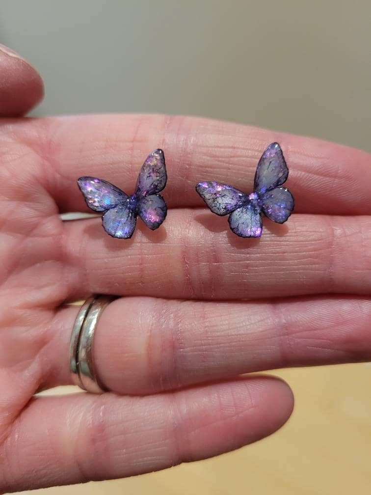 Butterfly Stud Earrings,  Dainty Resin Earrings, Fairy Insect Jewelry, Birthday Gift for her