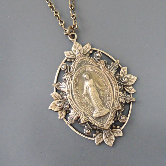 Vintage Jewelry - Vintage Brass Necklace - Mother Mary Necklace - Catholic jewelry - Spiritual Jewelry - Chloe's Vintage Jewelry