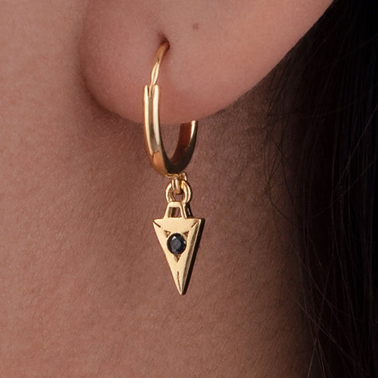 Tiny Zirconia Hoop Earrings Silver Triangle Pendulum Charm Huggie Earrings Sterling Silver Modern Jewelry Tiny Dainty Hoops - MHP011