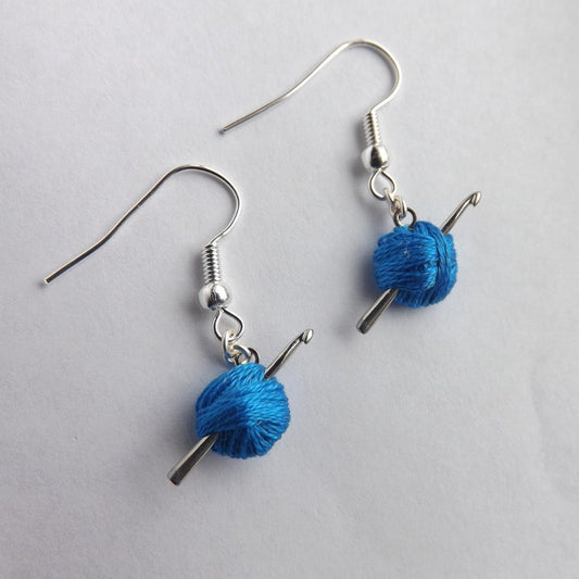 Crochet Hook Earrings, Yarn Ball Earrings, Crocheter Gift, Mini Crochet Hook, Crochet Jewelry, Crochet Dangle Earrings, You Choose Color