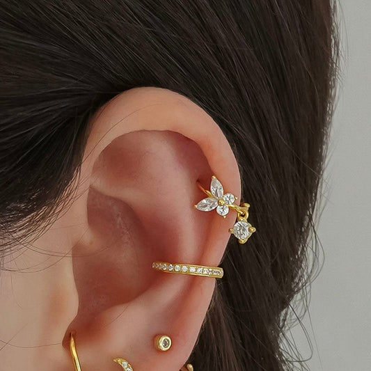 Butterfly hoop earrings - Cartilage hoop earrings - Cz dangle charm hoops - Cz earrings - Minimalist earrings - Tiny Hoop Earrings -