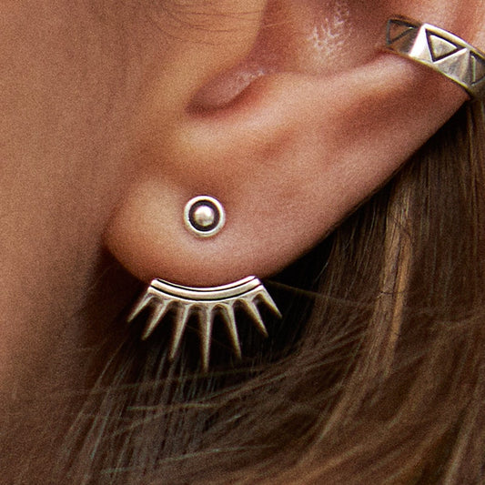 Sterling Silver Ear Jacket Earrings Sunshine Ear Cuff Earrings Boho Jewelry  Gift for Her Best Christmas Gift - JKT001