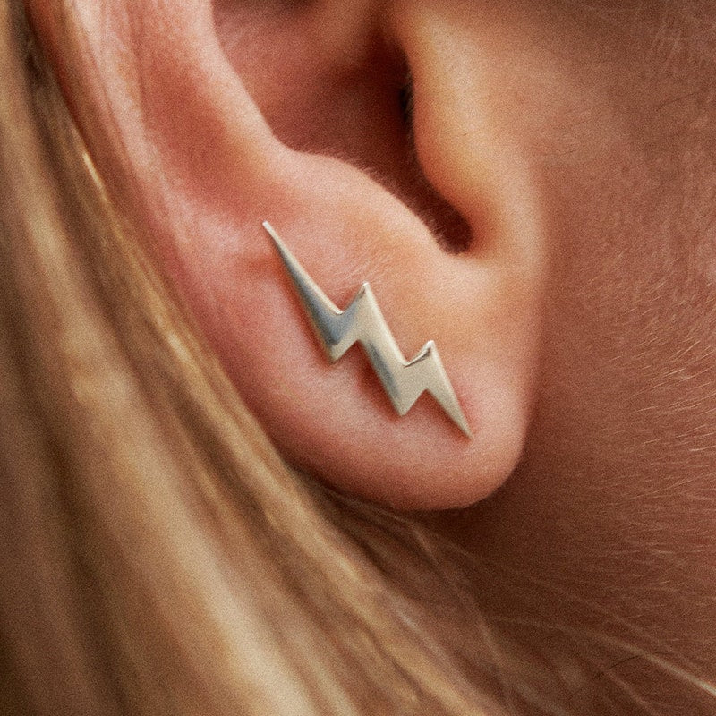 Bolt Earring Ear Climber 925 Sterling Silver Ear Cuff Lightning 14K Ear Crawler Chic Fashion Earrings Modern Jewelry Gift - FES009