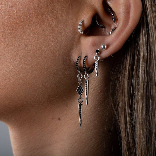Dangle stack earrings, sterling hoop Earrings set, spike stacking Earrings for everyday, dangling earrings, grunge, goth, gothic earrings