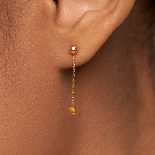 Chain Ball Earrings • Gold Ball Threader Earrings • Drop Ball Earrings • Silver Chain Dangle Earrings • Double Ball Earrings - CST024