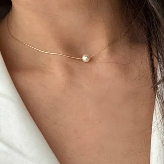 Pearl Necklace for Women Gold Choker Dainty Single June Birthstone Pearl Bridesmaid Mothers Day Silver Wedding Necklace Gift for Her