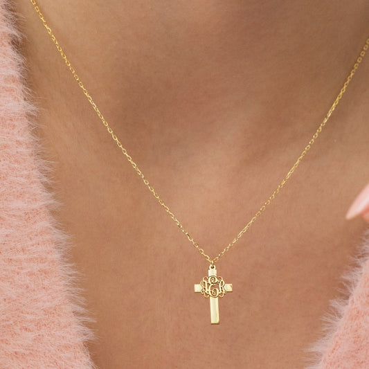 Monogram Cross Necklace, Cross Necklace Initial, Gift for Her, Baptism Gift, Trendy Monogram Necklace, Christmas Gift, Gift for Mom