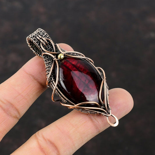 Red Purple Blue Fire Labradorite Necklace Brass Wire Wrapped Pendant Handmade Brass Jewelry Natural Gemstone Pendant Wire Wrapped Jewelry Gift for Her