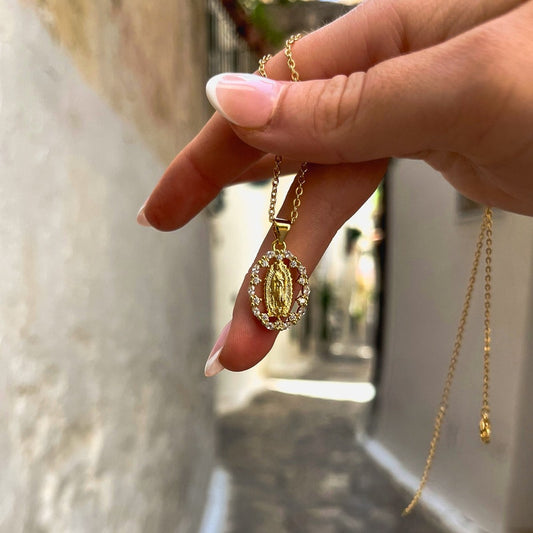 Gold Virgin Mary Pendant Necklace 18K Gold • Tarnish Free • Christmas Gift For Her • Gifted Jewelry • Christening Gift • Religious Gift