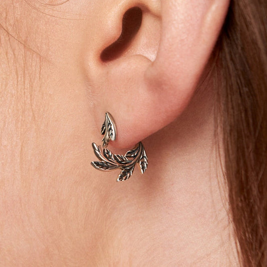 Leaf & Flower Earrings Ear Jacket · Dark Naturalism Ear Cuff Earrings · Flower Dangle Earrings · Lotus Flower Jewelry  Gift for Her - JKT005