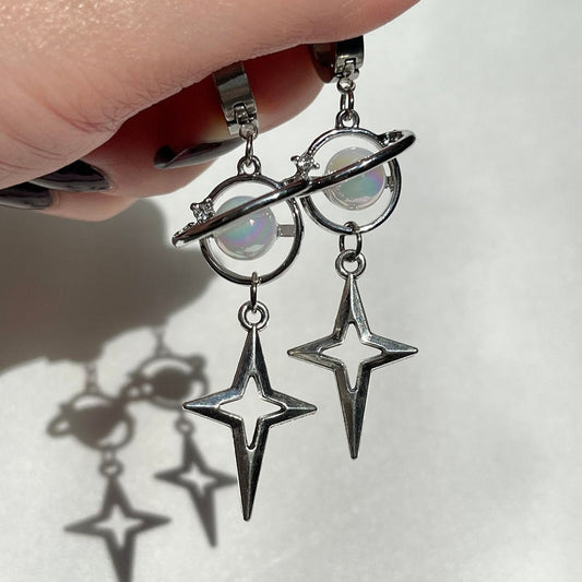 Neptune earrings | grunge jewelry hypoallergenic y2k alt goth edgy punk star silver dangly nickel free