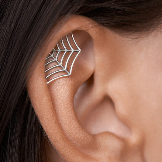 Spider Web Earring Gothic Jewelry • Cartilage Helix Piercing 20G 18G 16G • Halloween Witchy Silver Jewelry • Goth Punk Tattoo Earring CRT015