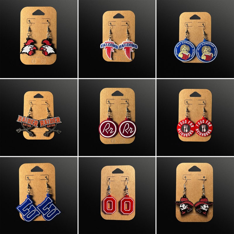 Custom School Mascot/Logo Laser Cut Painted Dangle Earrings | High School | College | Band | Cheer | Booster | Fundraiser