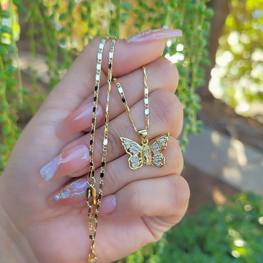 Butterfly Necklace, Virgencita Necklace, oro Laminado,  gold filled jewelry,  women's jewelry, Virgen Mary, gift for her, regalo para mujer