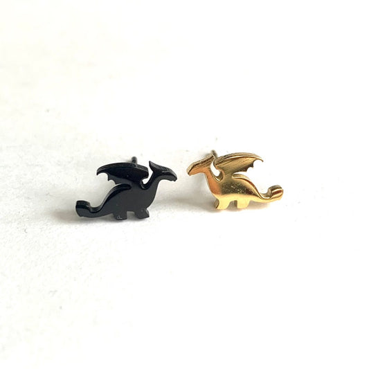 Dragon Wings Earrings - Fourth Academy - flame books - gold black stainless steel adult studs