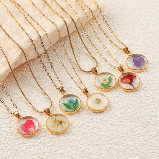 Birth Month Flower Necklace for Women, Personalized Birth Flower Necklace, Pressed Floral Necklace, Birthday Gift for Her, Resin Jewelry