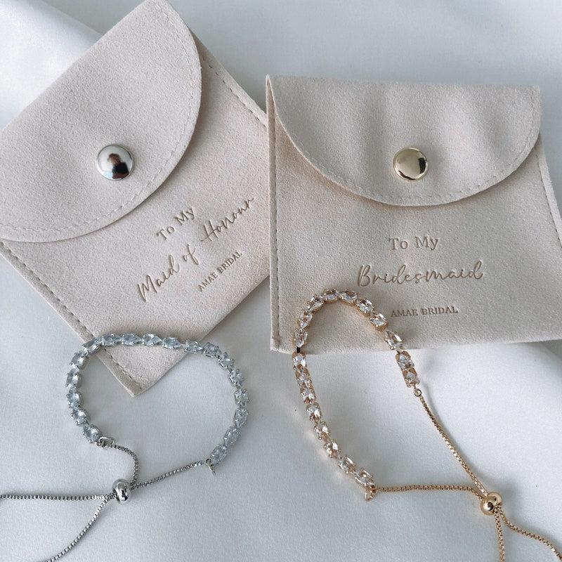 Bridesmaid Bracelet, Maid Of Honour Jewellery Pouch, Bridal Gift, Bracelet Silver Necklace, Gold Diamond Bracelet, Bridesmaid Jewellery Gift