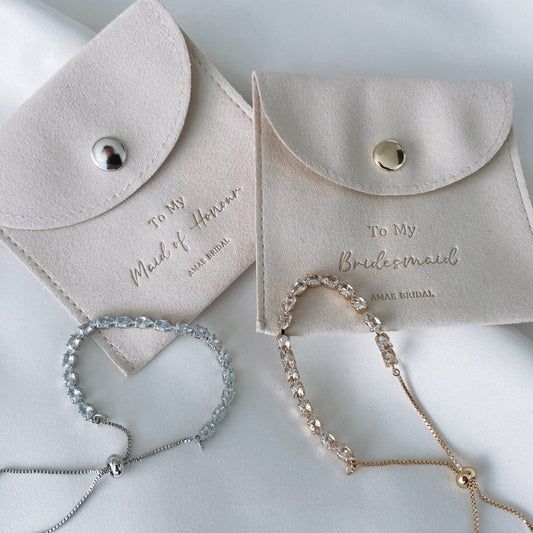 Bridesmaid Bracelet, Maid Of Honour Jewellery Pouch, Bridal Gift, Bracelet Silver Necklace, Gold Diamond Bracelet, Bridesmaid Jewellery Gift