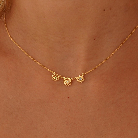 Custom Birthflower Necklace with Birthstone, Family Birth Flower Necklacce, Birth Month Necklace, Bridesmaids Gift for Her, Mothers Day Gift