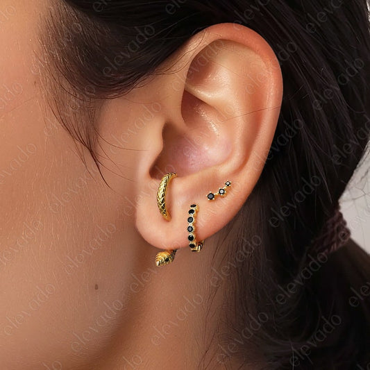 Black Onyx Serpent Front Back Earring Set • huggie hoop • minimalist earrings • snake earrings • serpent earrings • elevado jewelry