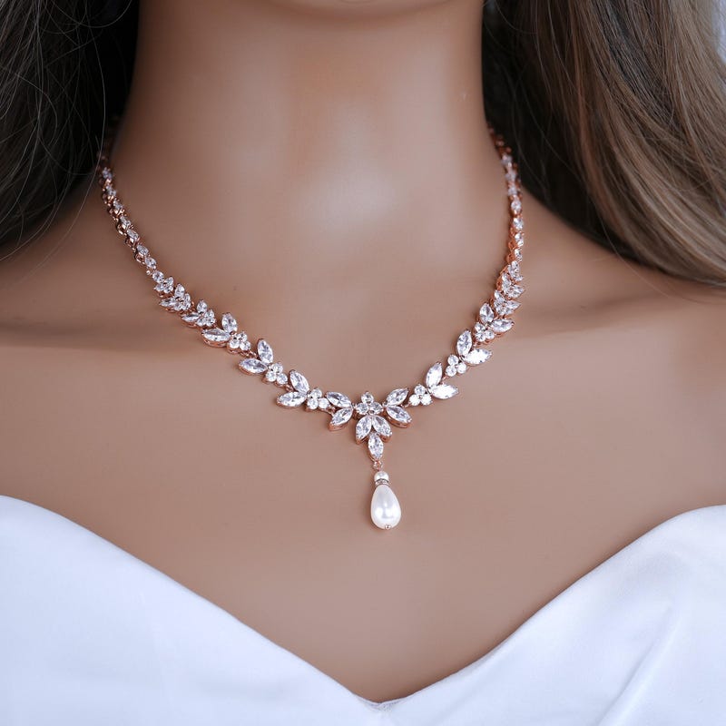 Pearl Bridal Necklace set Pearl Wedding Jewelry Rose Gold Pearl Necklace Pearl Bridal Necklace set Pearl Bridesmaid Jewelry Set