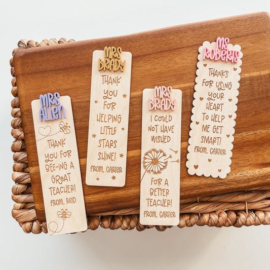 Custom Teacher Name Bookmark, Personalized Teacher Bookmark, Engraved Wood Bookmark, Teacher Appreciation Gift, Bookmark for Teacher